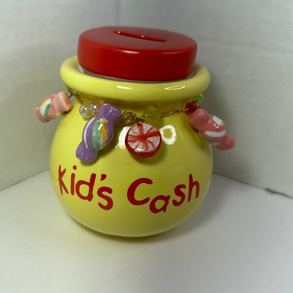 Kid’s Cash FUND ceramic jar coin bank piggy bank with charms
